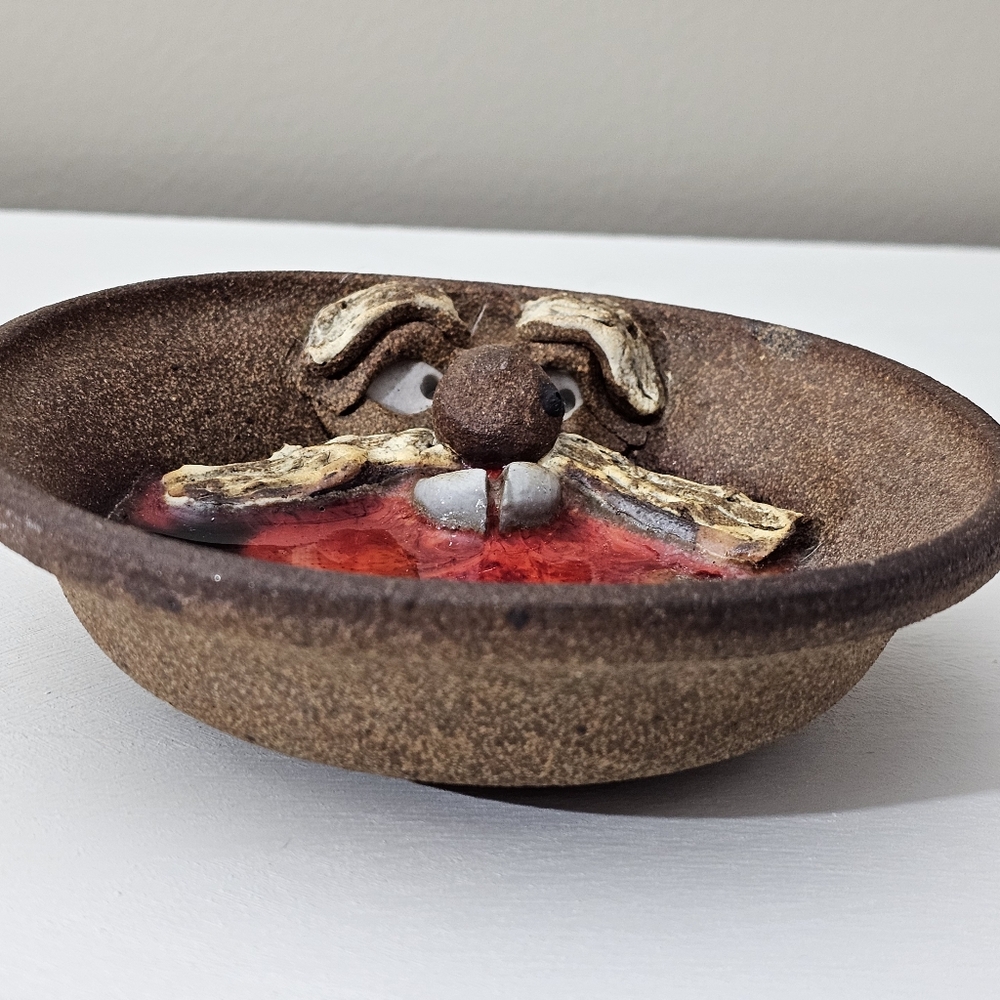 Handmade Ugly Face Glazed Pottery Dish